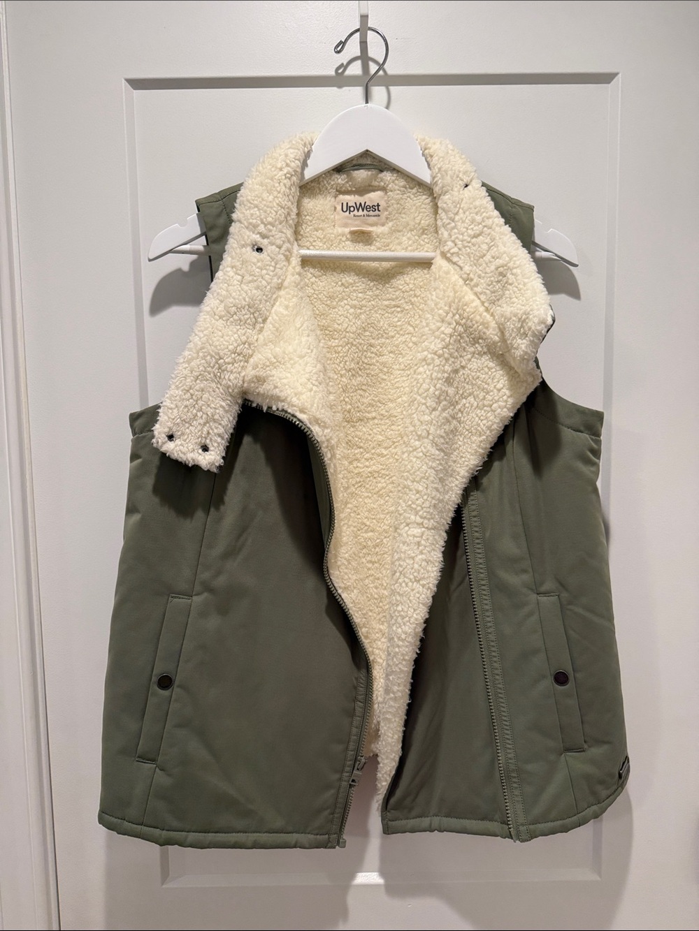 UpWest Olive Vest with Cream Sherpa Lining
